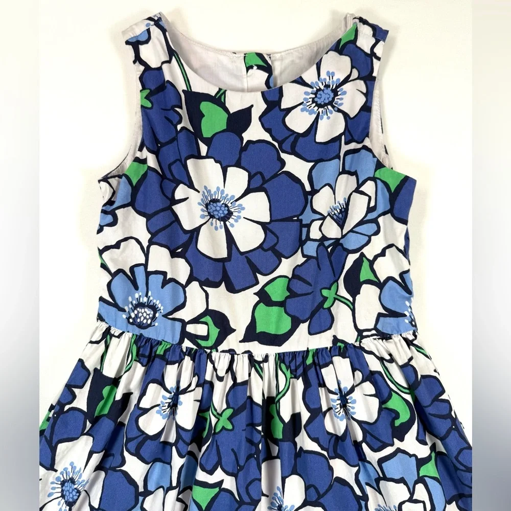 GYMBOREE Girls Brilliant Blue Floral Border Dress 7 2016 Sleeveless Twirl Garden